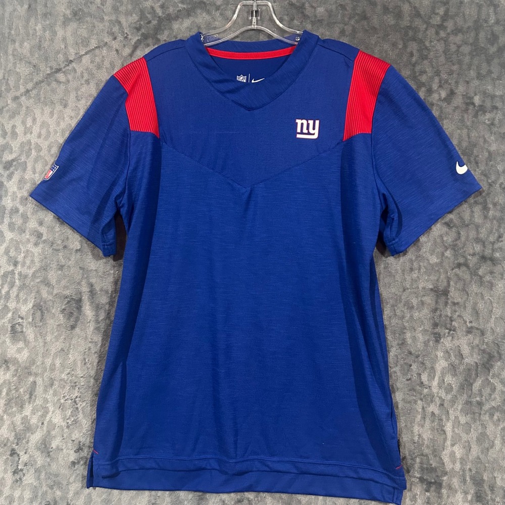 Nike New York Giants NFL Dri-FIT Blue Red Performance T-Shirt Mens Large NY Logo